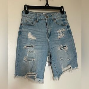 Distressed Light Blue Denim Shorts